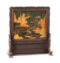 A Chinese Carved Table Screen on Stand Height 43 x width 39 1/2 x depth 15 inches.