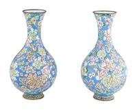 A Pair of Chinese Canton Enamel on Copper Vases