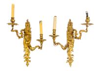 A Pair of Napoleon III Gilt Bronze Two-Light Sconces Height 16 1/2 inches. — LATE 19TH CENTURY