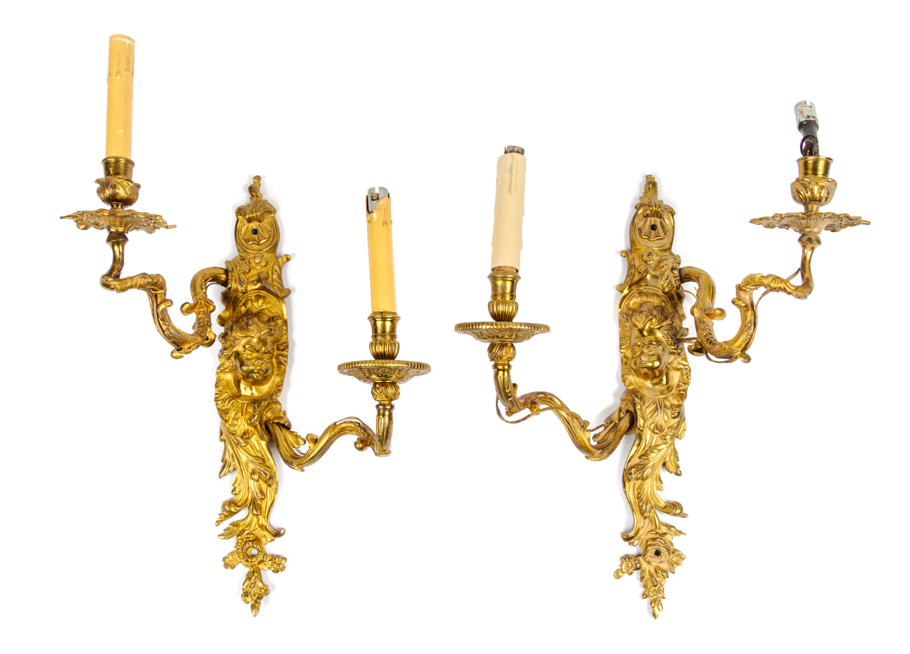 A Pair of Napoleon III Gilt Bronze Two-Light Sconces Height 16 1/2 inches. — LATE 19TH CENTURY