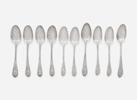 A group of ten silver tablespoons, John Gladding Gibbs (1751-1797) and Saunders Pitman (1734-1804), Providence, RI, circa 1780-1790