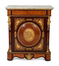 A Napoleon III Style Gilt Metal Mounted Marquetry Marble-Top Cabinet — 20TH CENTURY