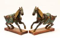 A Pair of Chinese Cloisonné Horses with Wood Stands