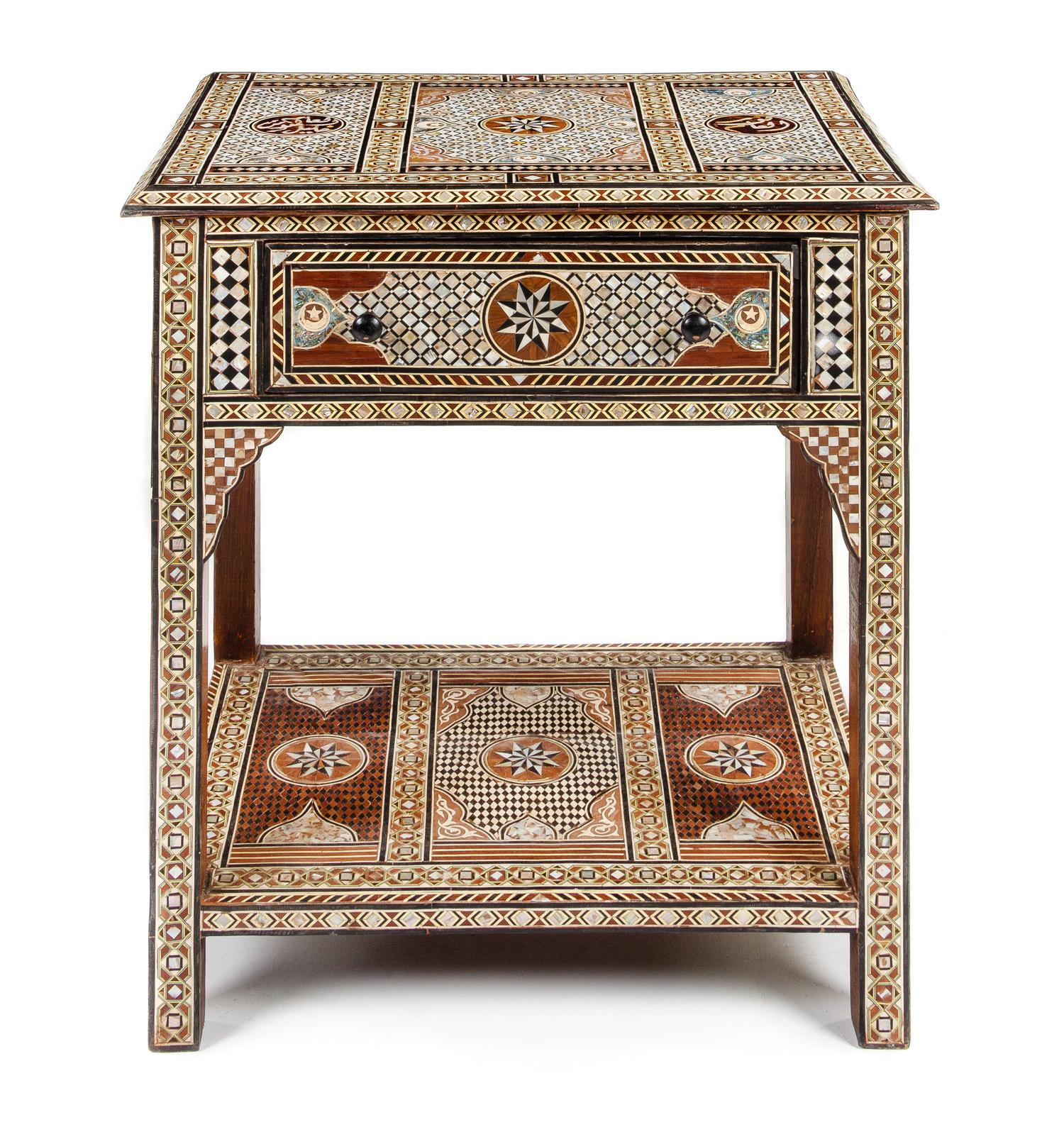 A Moorish Mother-of-Pearl Inlaid Side Table Height 33 x width 29 1/2 x depth 21 1/4 inches. — 20TH CENTURY
