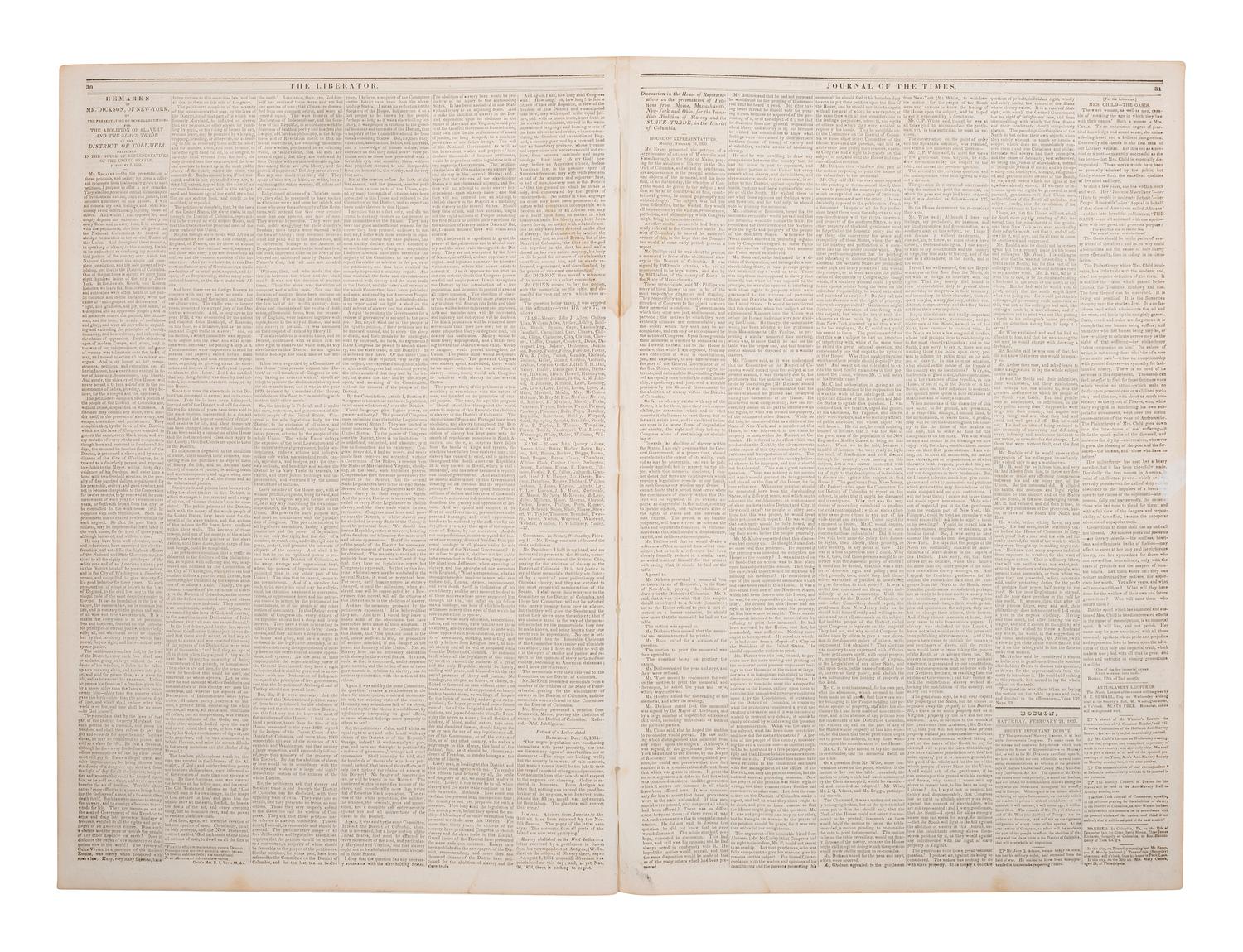 [SLAVERY & ABOLITION]. The Liberator. Vol. V, No. 8. Boston, MA: 21 February 1835.