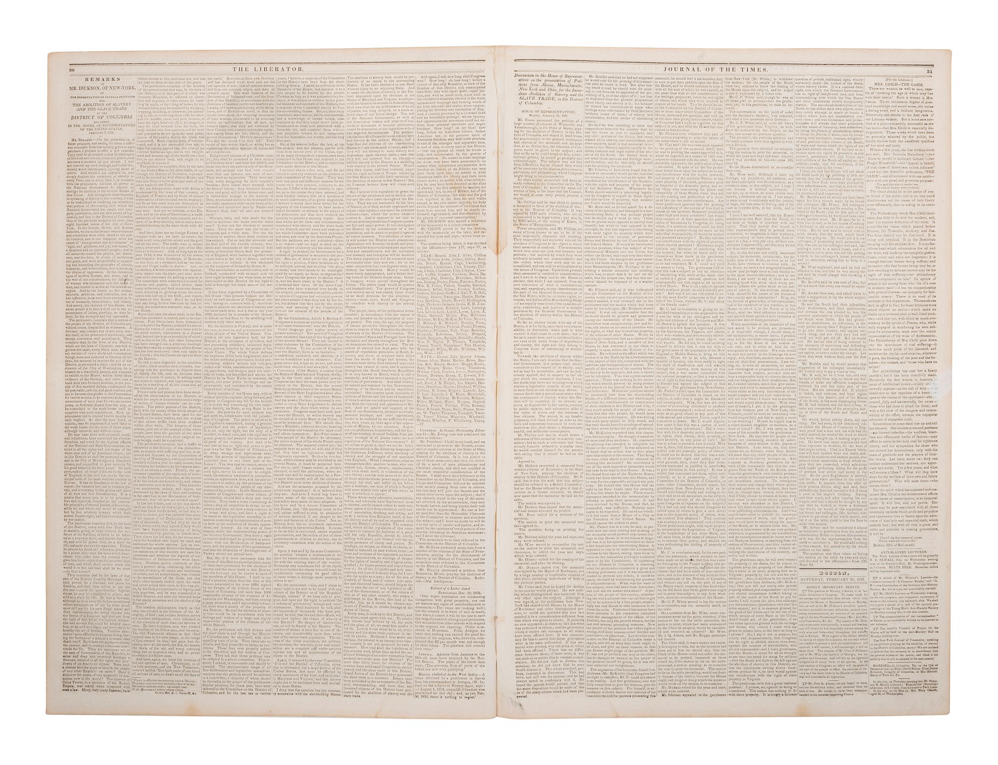 [SLAVERY & ABOLITION]. The Liberator. Vol. V, No. 8. Boston, MA: 21 February 1835.