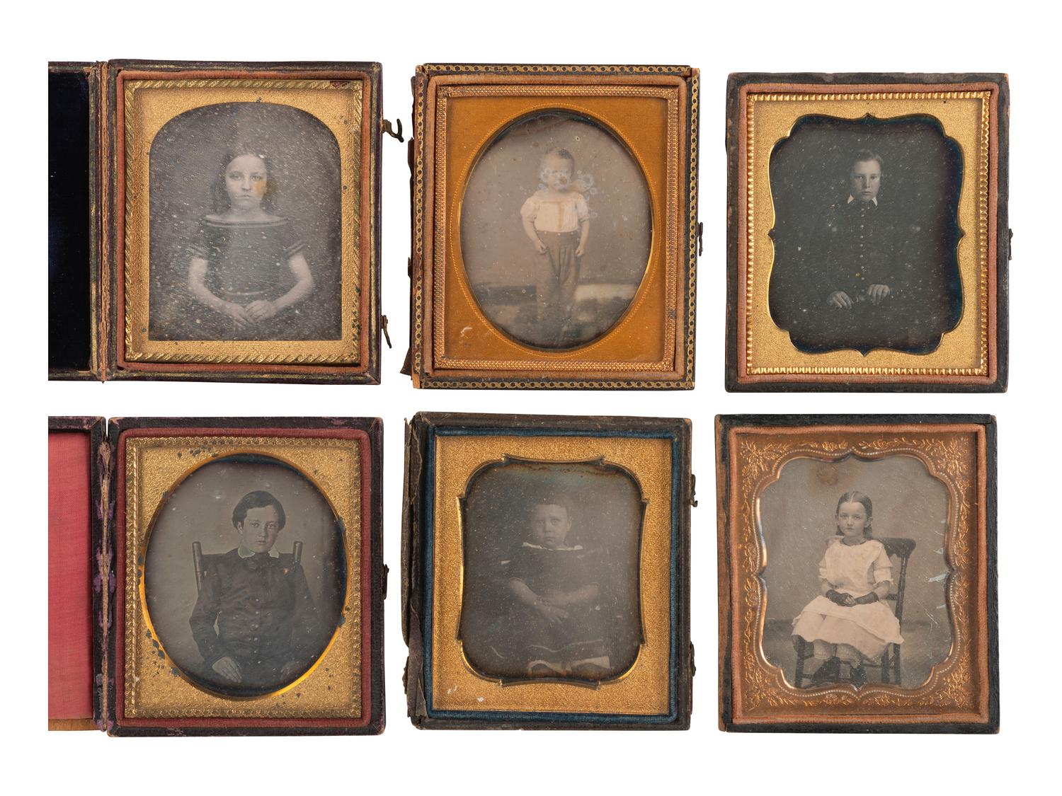 [EARLY PHOTOGRAPHY]. 18 sixth plate daguerreotypes of children with serious or sad expressions.