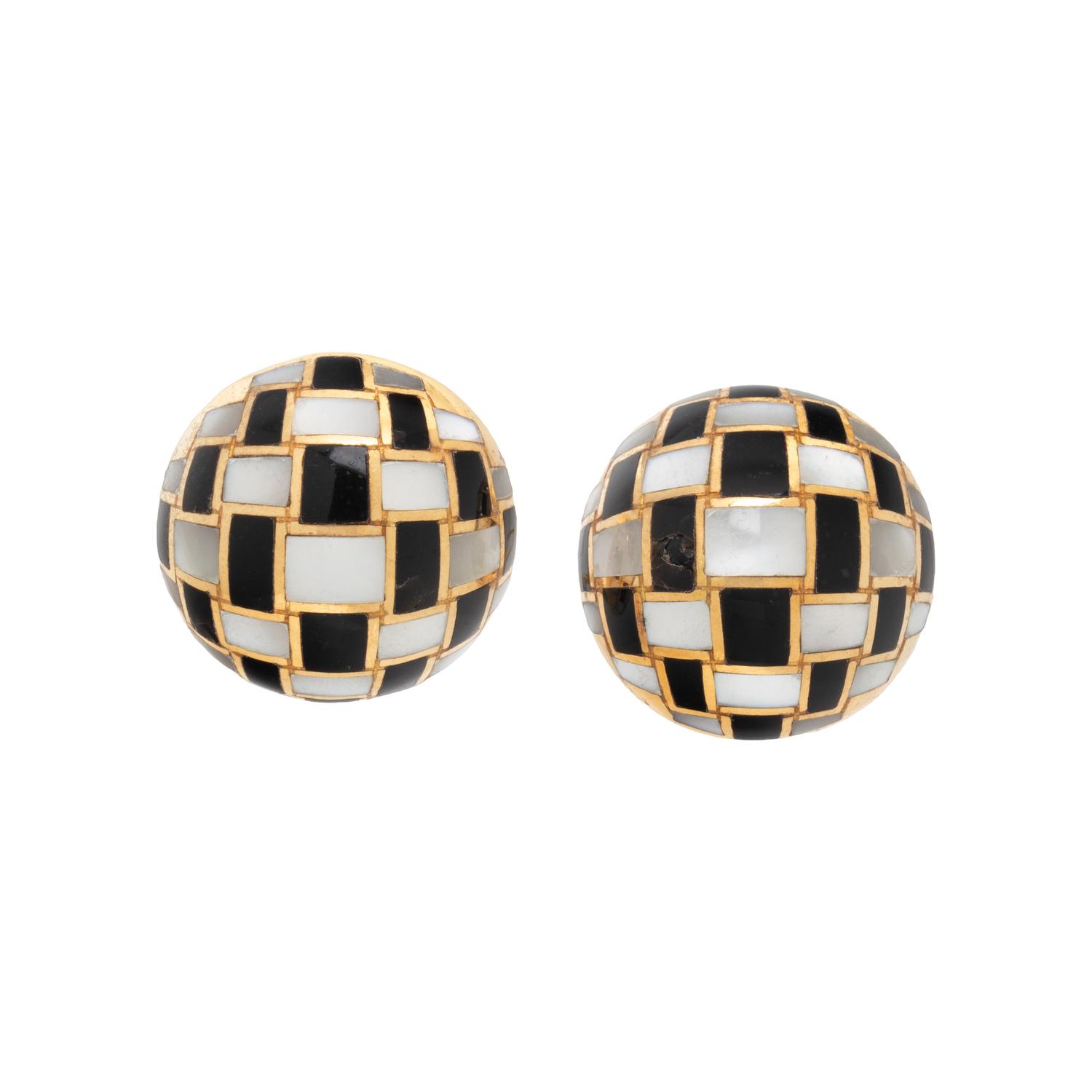 TIFFANY & CO., ONYX AND MOTHER-OF-PEARL CLIP EARRINGS