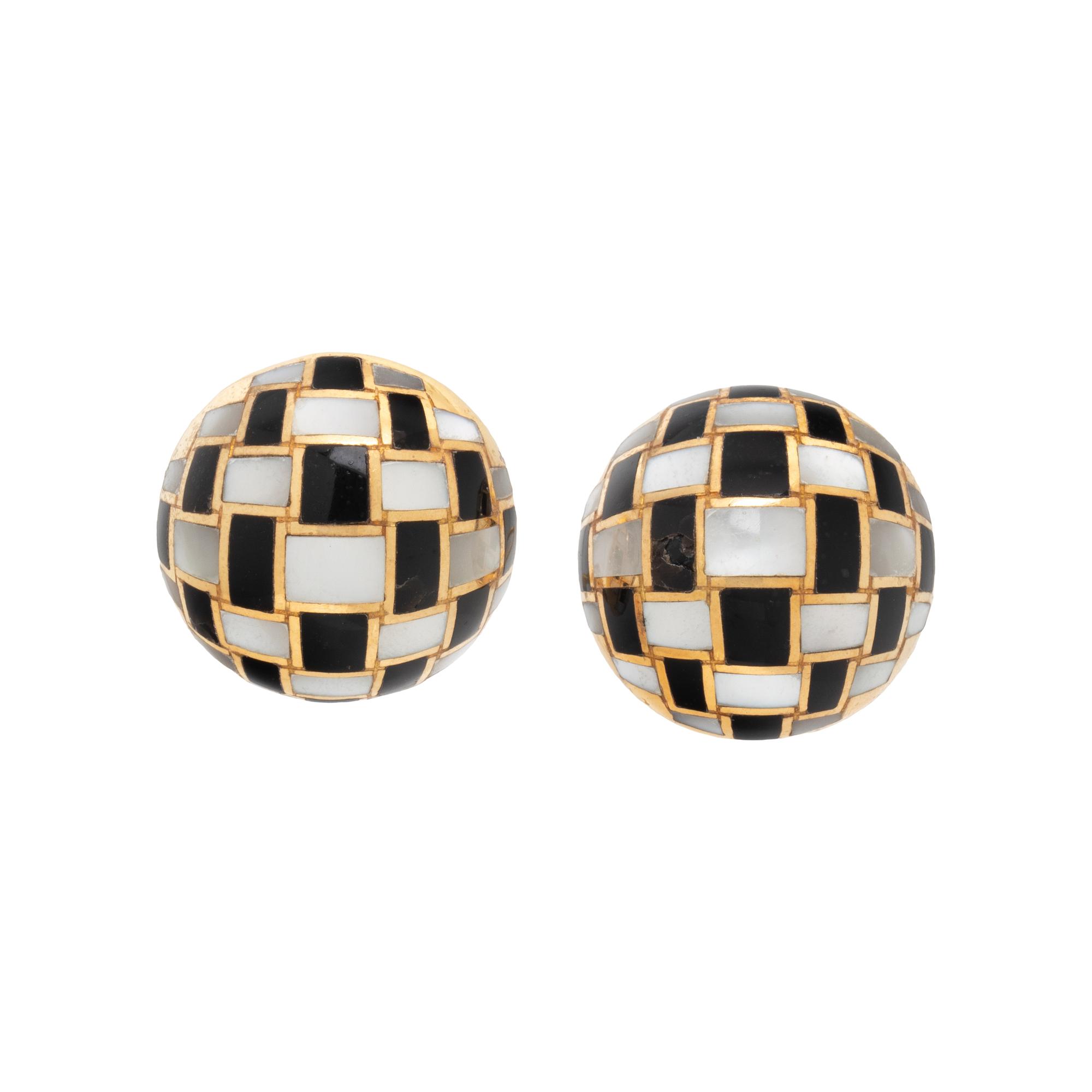TIFFANY & CO., ONYX AND MOTHER-OF-PEARL CLIP EARRINGS