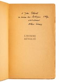 CAMUS, Albert, (1913-1960). L'Homme Revolte . Paris: Gallimard, 1951.