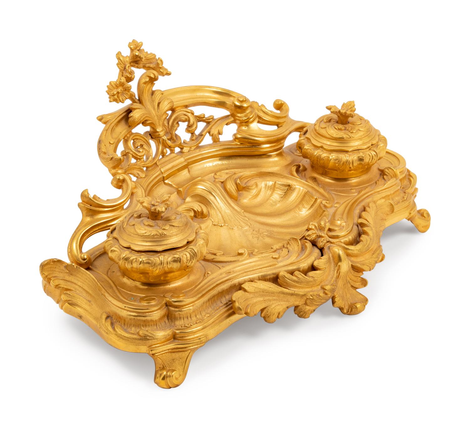 A Louis XV Style Gilt Bronze Encrier