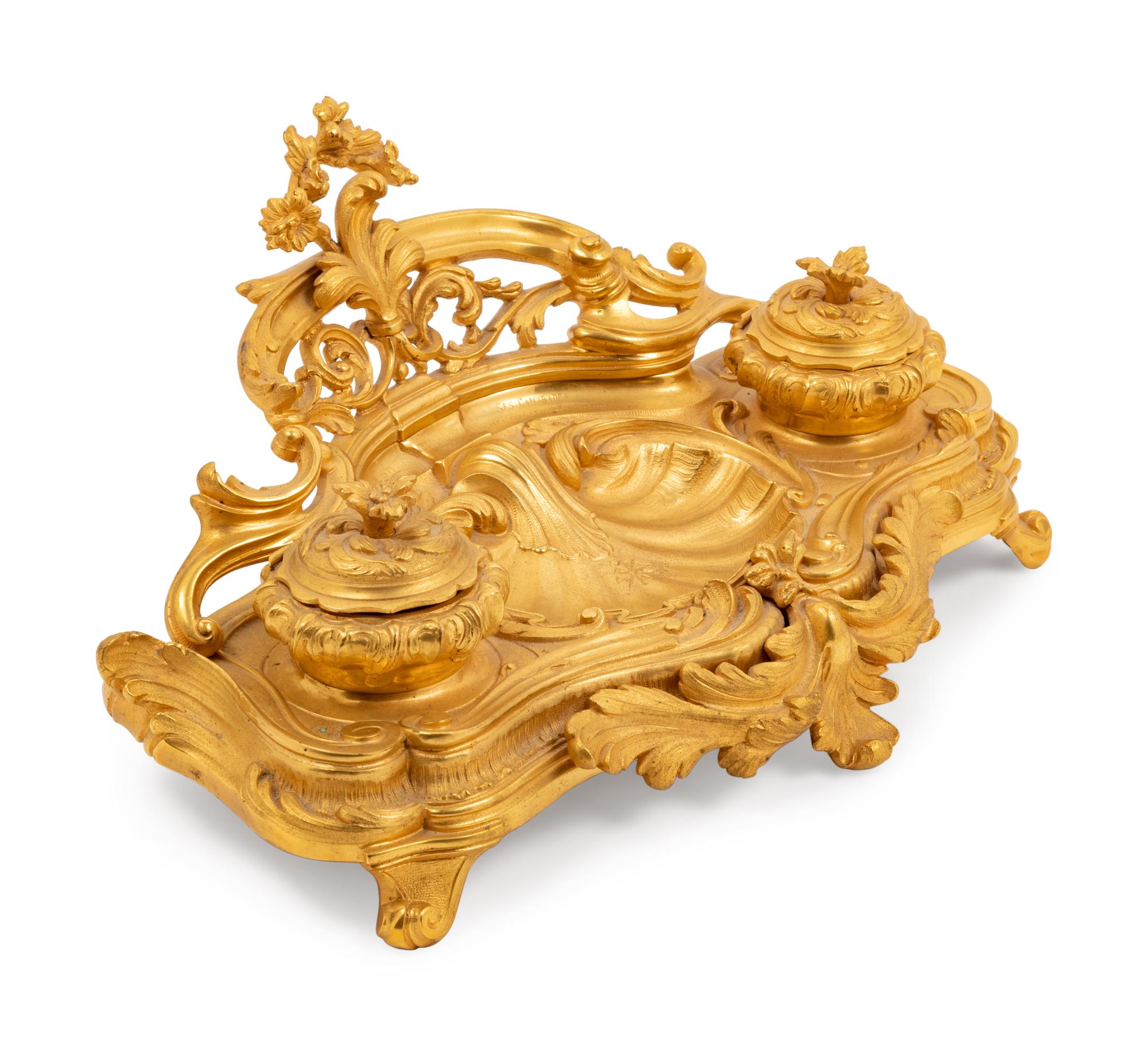 A Louis XV Style Gilt Bronze Encrier