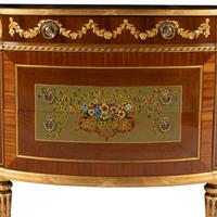 A Louis XVI Style Gilt-Bronze Mounted and Polychrome Decorated Demilune Console Cabinet