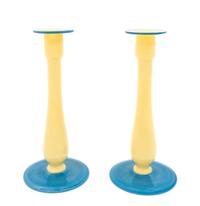 A Pair of American Blown Glass Candlesticks Height 9 1/4 inches.