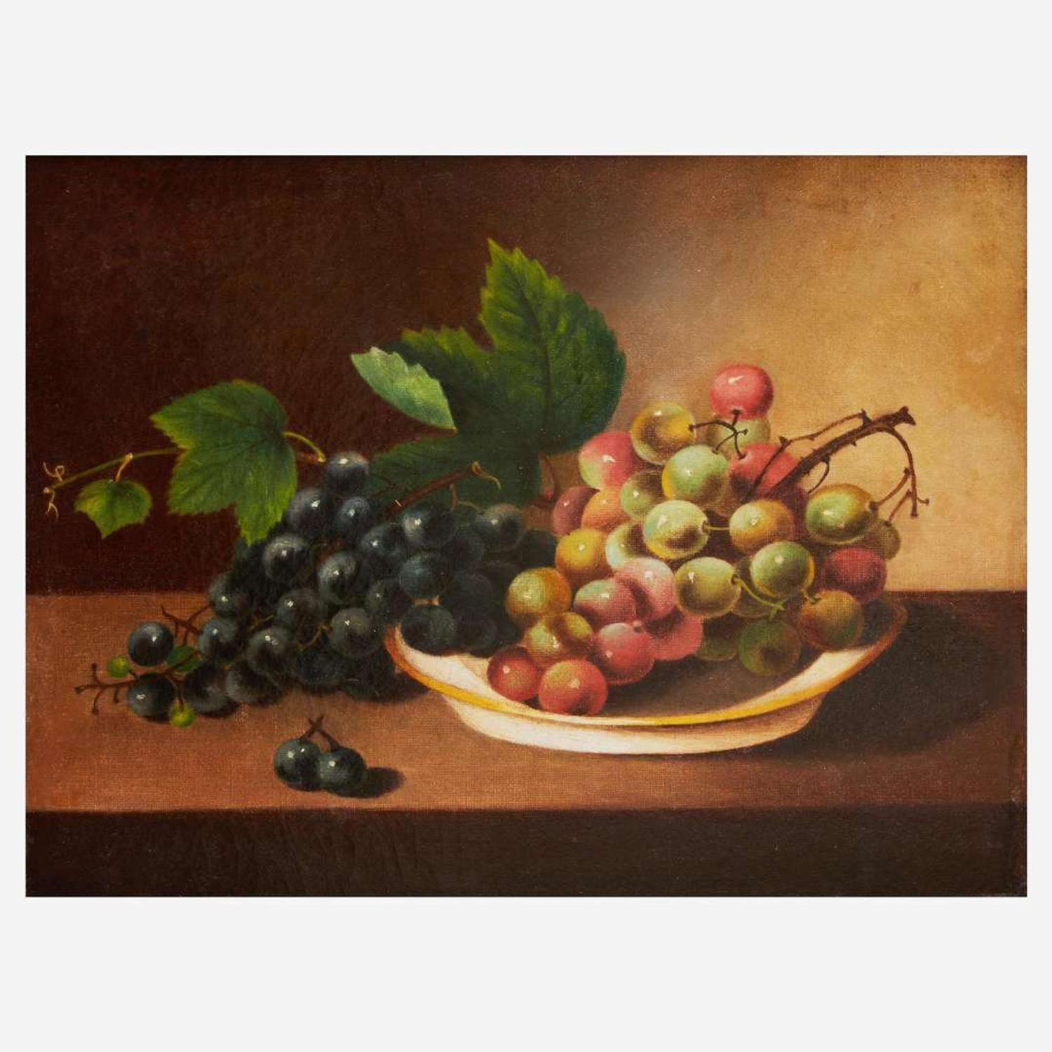 Margaretta Angelica Peale (American, 1795–1882) Still Life with Black and Green Grapes in a Plate on Tabletop