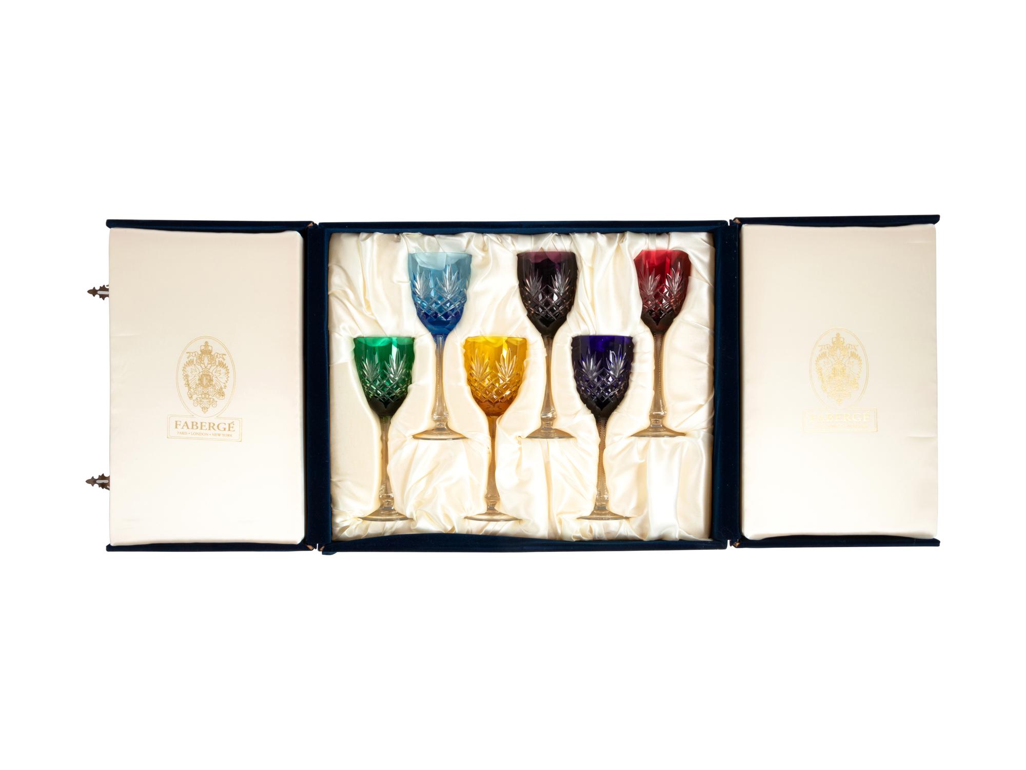 A Set of Six Fabergé Colored Cut Glass Stems