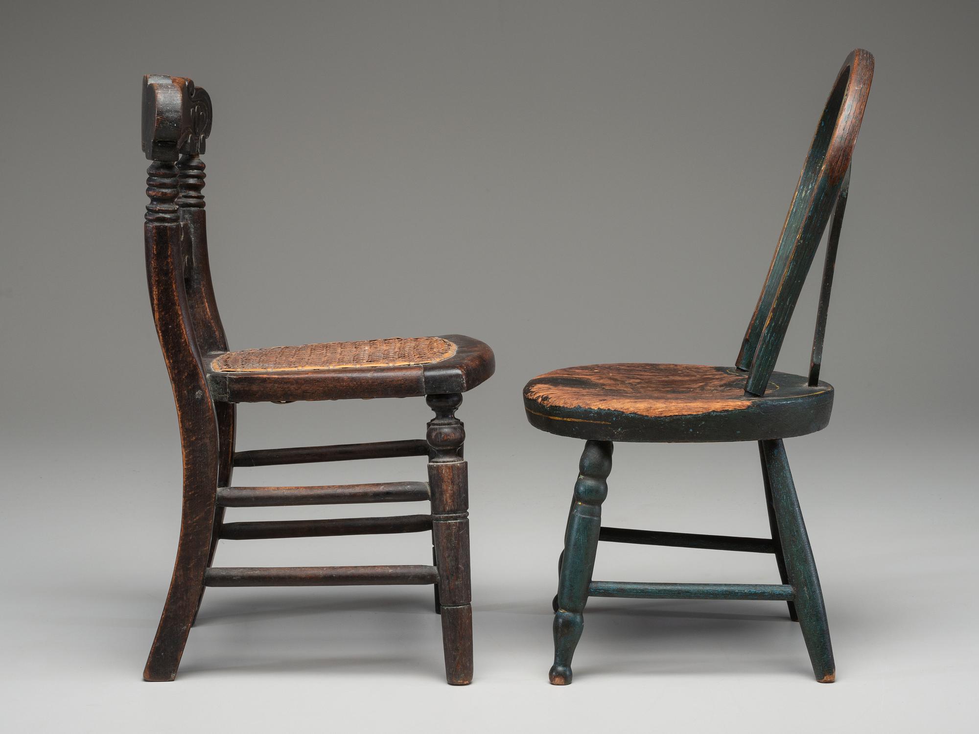 Two Paint Decorated Doll or Child's Chairs