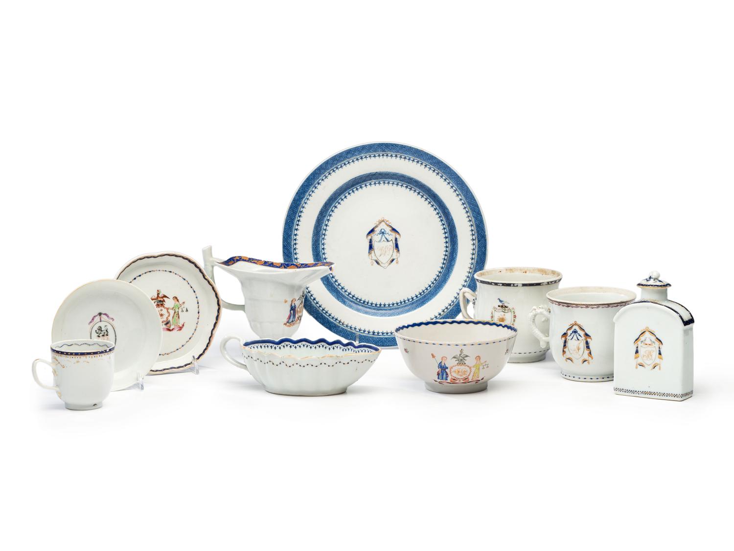 Ten Chinese Export Armorial Porcelain Articles