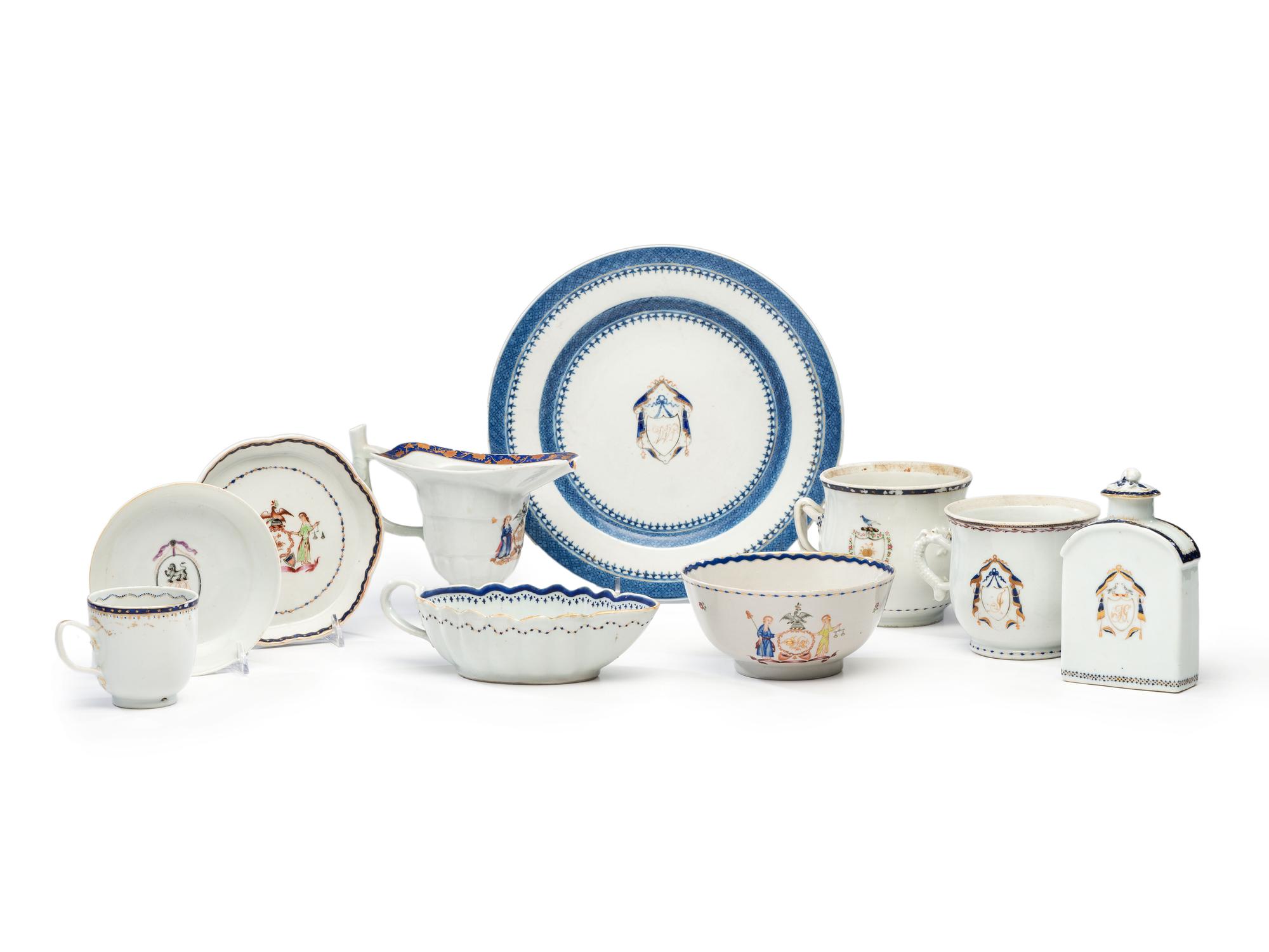 Ten Chinese Export Armorial Porcelain Articles