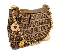 A Fendi Zucchino Studded Pochette, 5" H x 8.25" W x 0.5" D; Strap drop: 7".