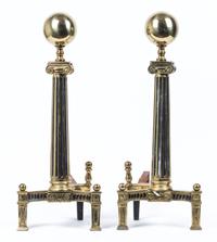 A Pair of Brass Andirons Height 24 inches.