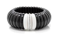 An 18 Karat White Gold, Onyx, White Agate and Diamond Expandable Bracelet, Sanalitro, 89.80 dwts.
