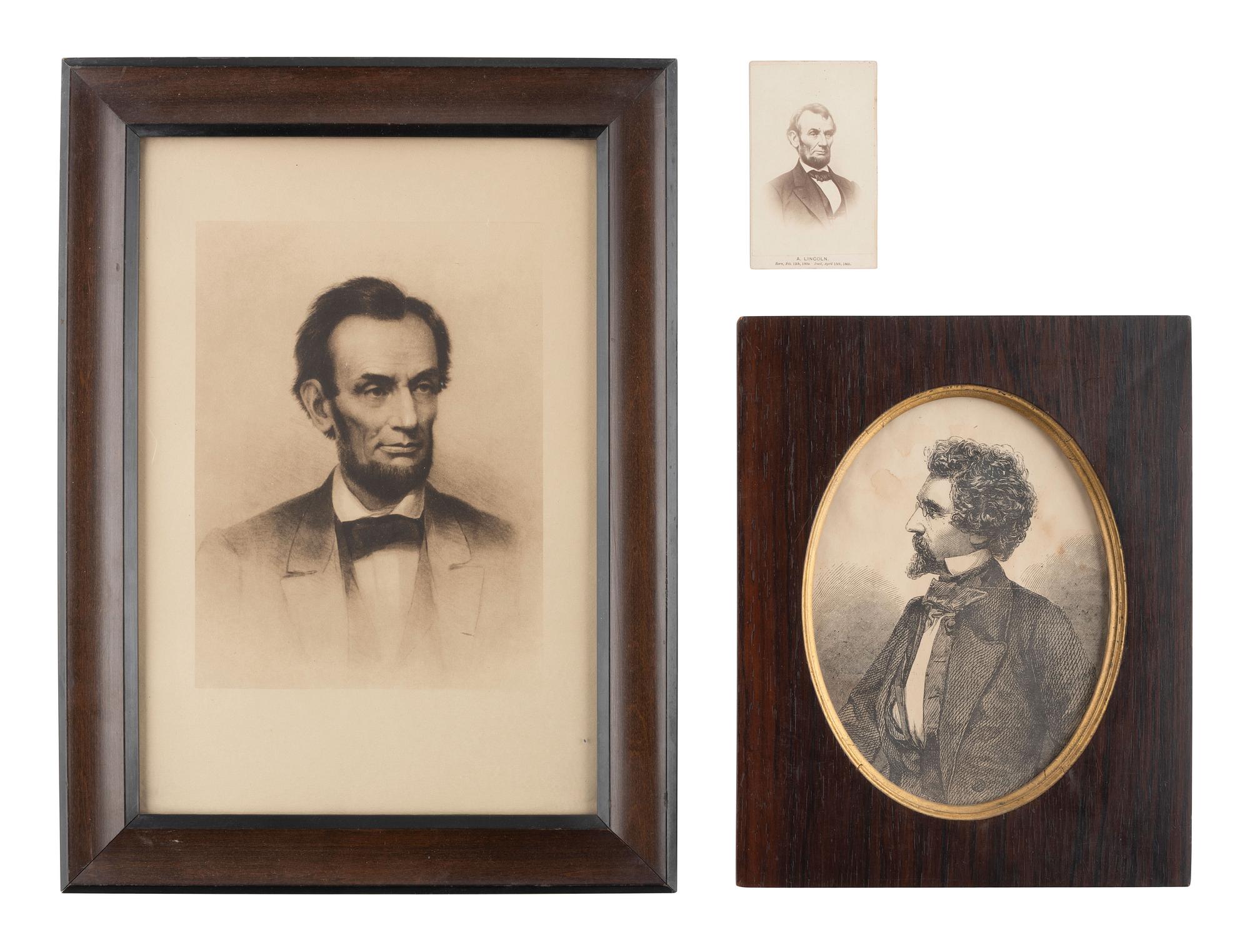 [LINCOLNIANA]. Photographs, prints and other ephemera related to Lincoln, incl. Ayres photograph.