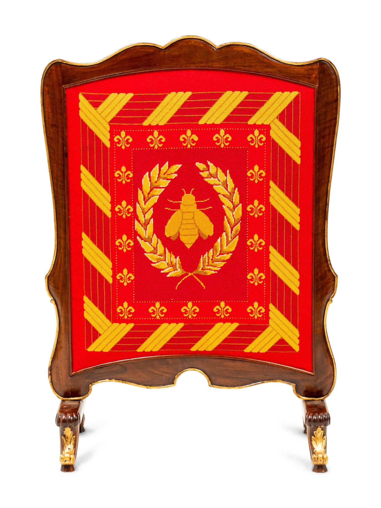 A French Parcel Gilt Mahogany Needlepoint Firescreen