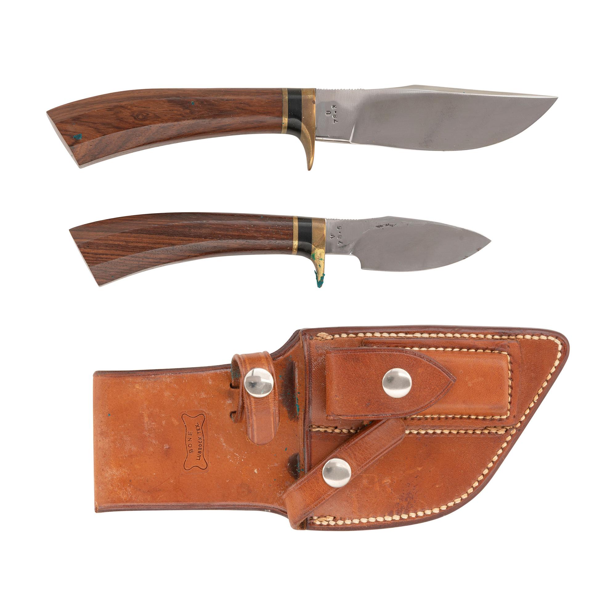 Pair of Vintage Ralph Bone Knives Models U and V in Sheath