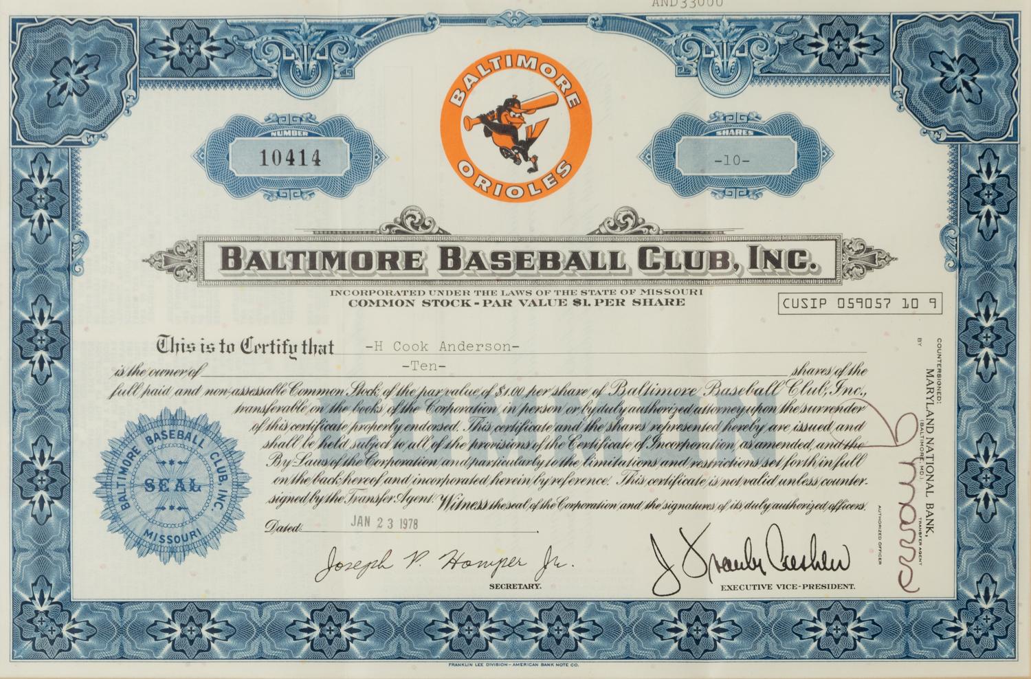 A Group of Assorted Vintage Professional Baseball Stock Certificates,