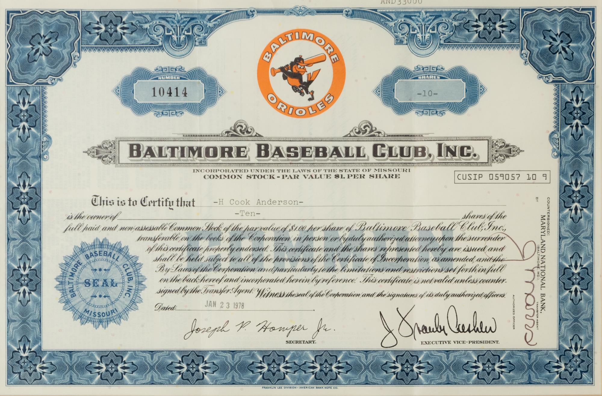 A Group of Assorted Vintage Professional Baseball Stock Certificates,