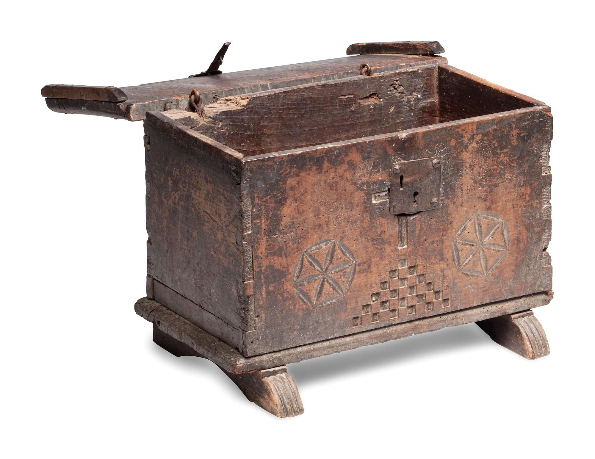 A Very Rare Southwestern Carved Sabino Wood Storage Box