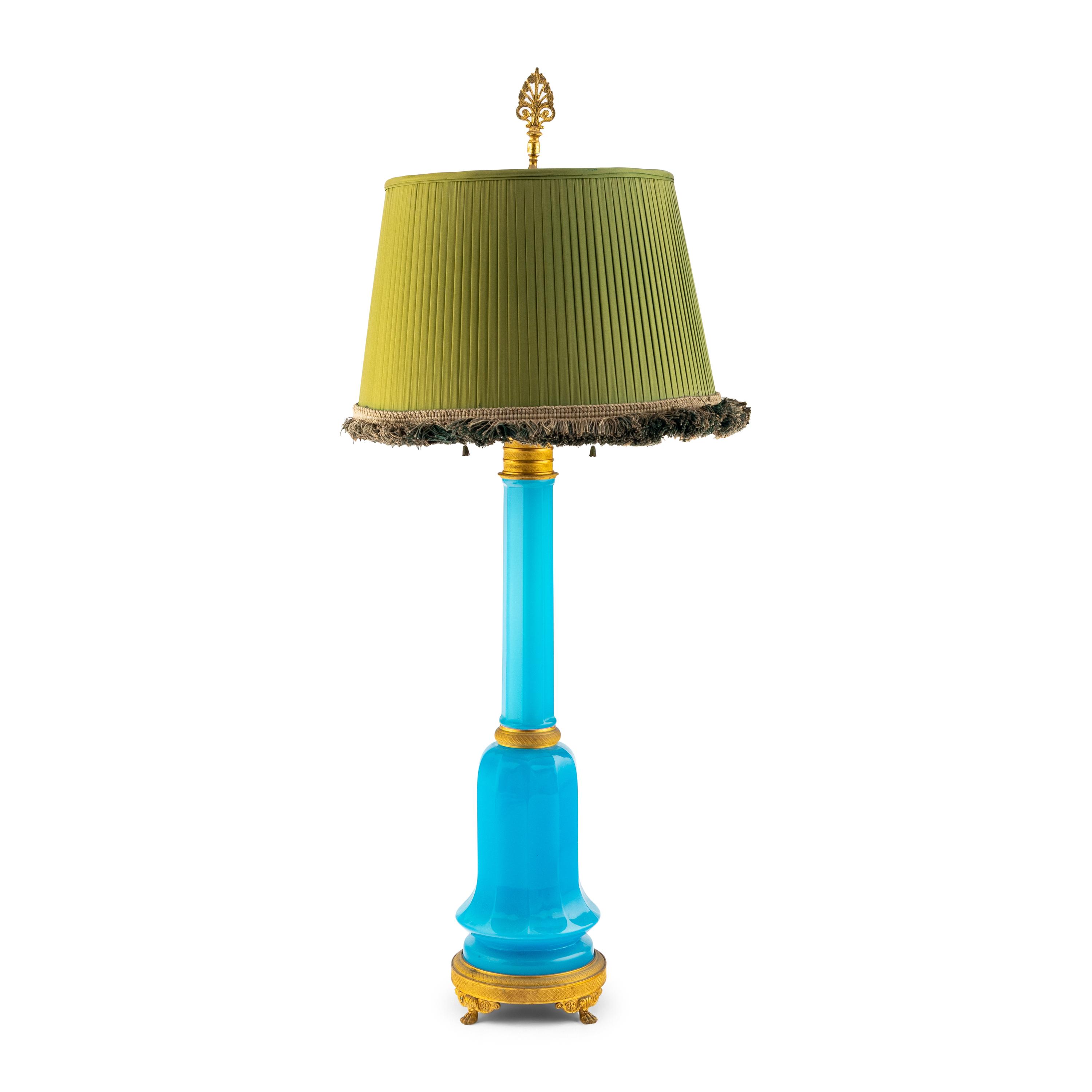 A French Blue Opaline and Parcel Gilt Table Lamp