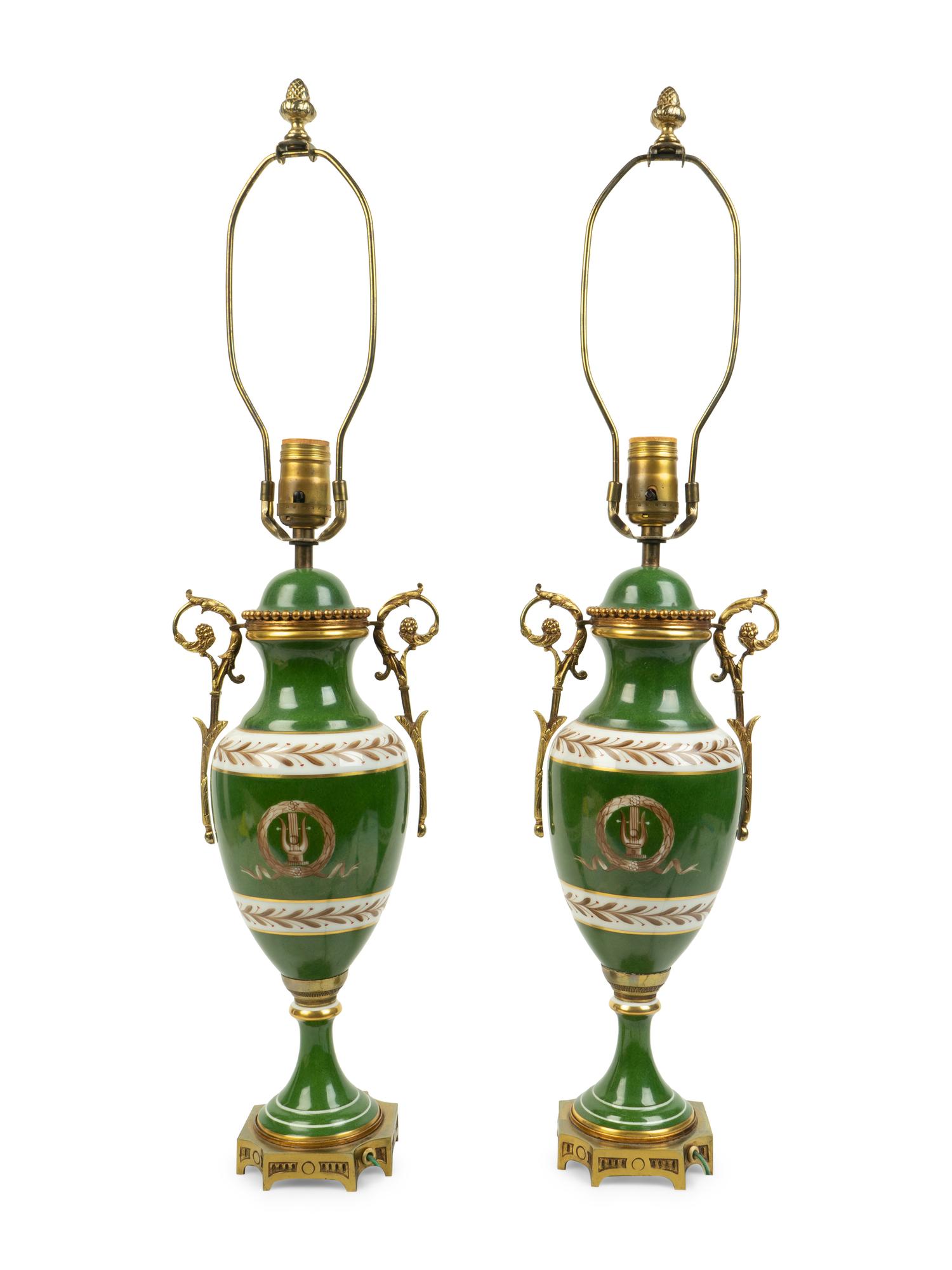 A Pair of Paris Porcelain and Gilt Metal Urns Mounted as Lamps — 19TH CENTURY