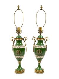 A Pair of Paris Porcelain and Gilt Metal Urns Mounted as Lamps — 19TH CENTURY