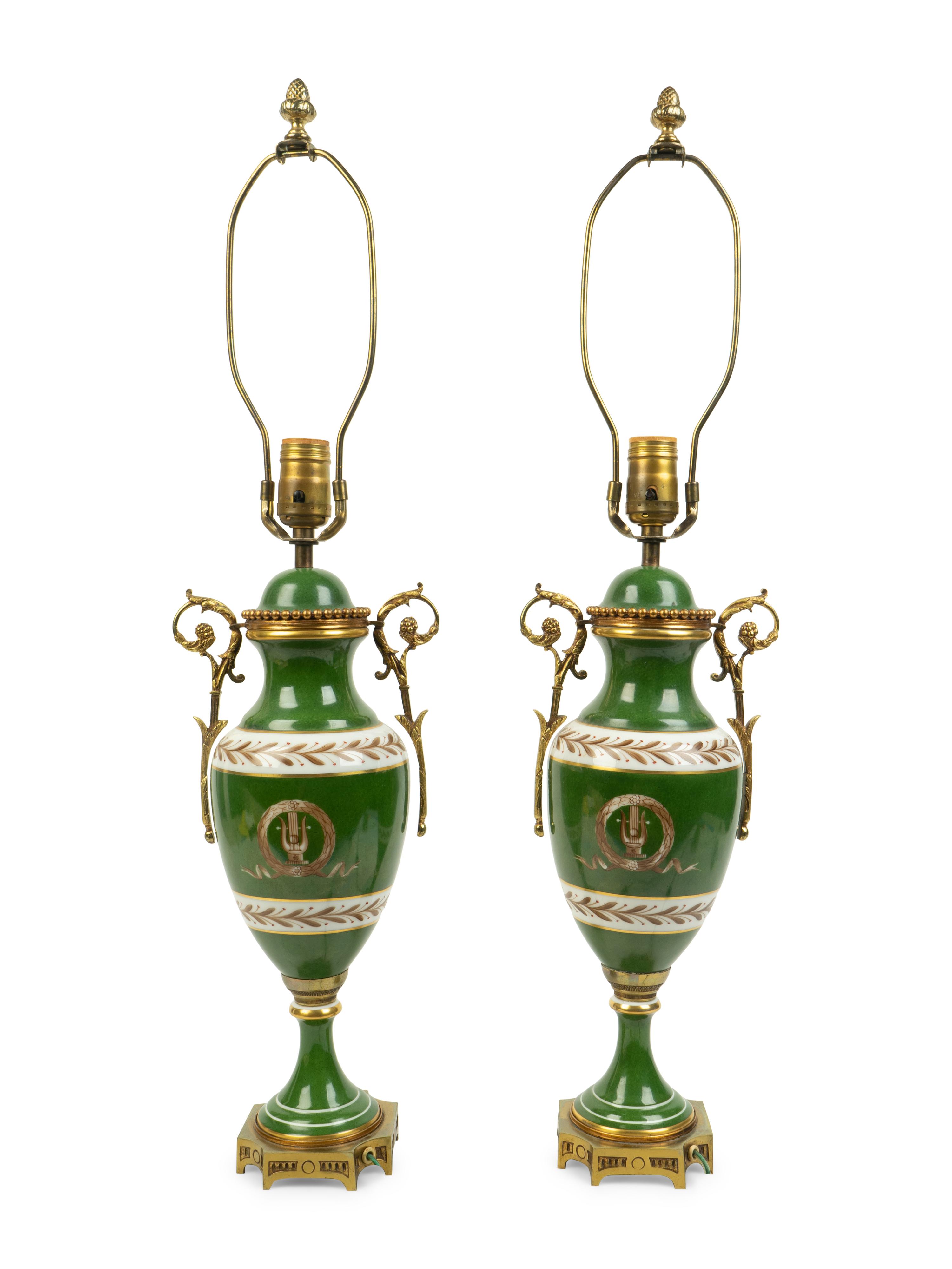 A Pair of Paris Porcelain and Gilt Metal Urns Mounted as Lamps — 19TH CENTURY