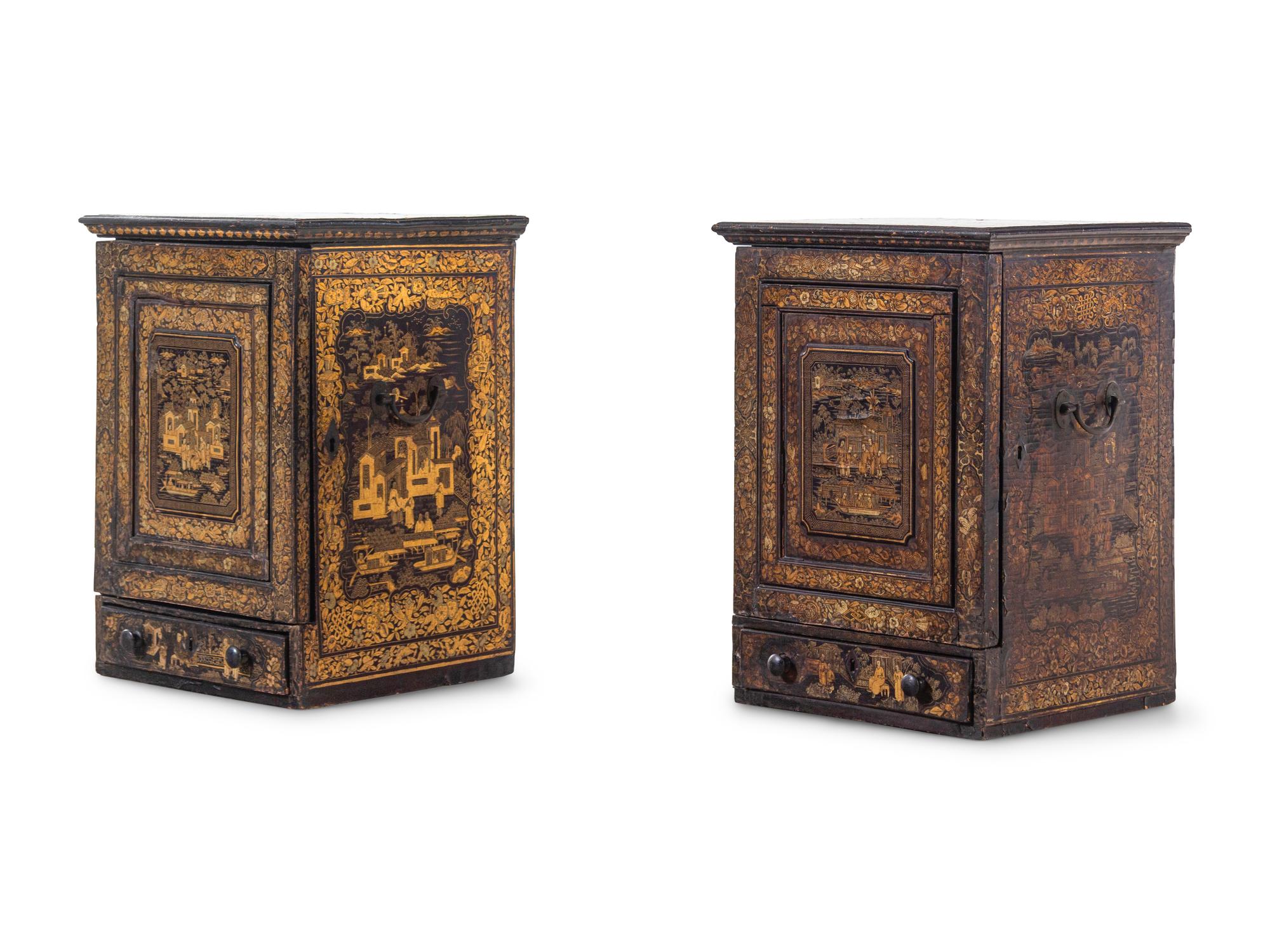 A Pair of Chinese Export Lacquered Cabinets