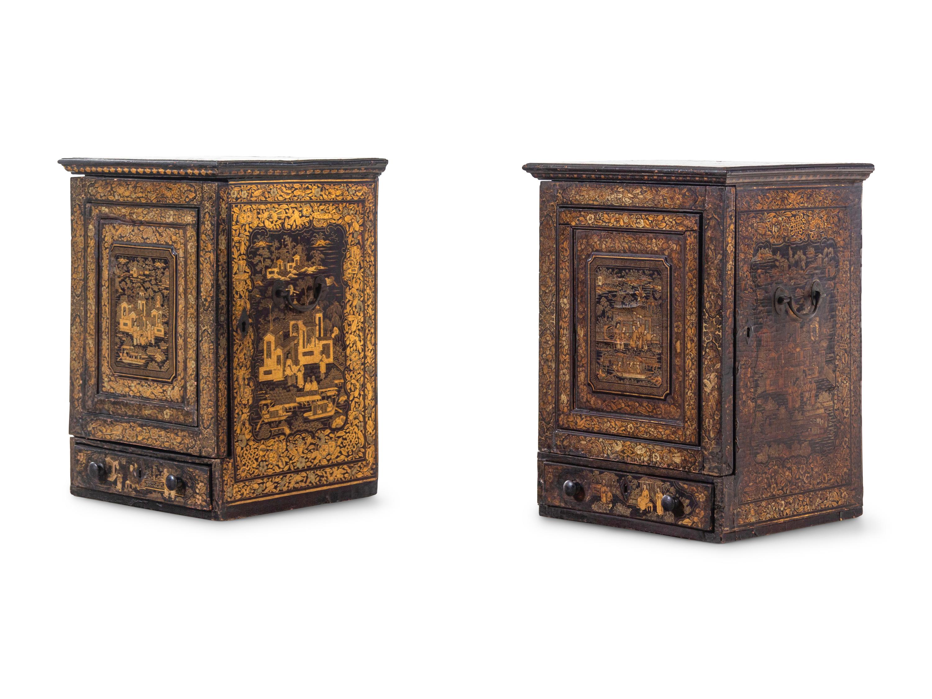 A Pair of Chinese Export Lacquered Cabinets