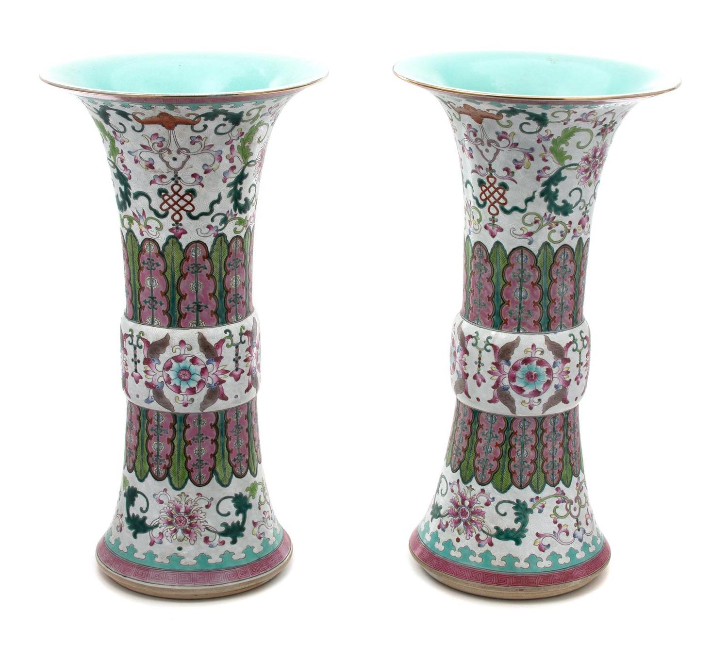 A Pair of Tall Chinese Famille Rose Vases — 20TH CENTURY