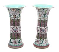 A Pair of Tall Chinese Famille Rose Vases — 20TH CENTURY