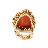 CARVED CORAL AND YELLOW GOLD RING
