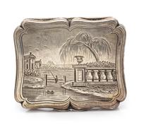 A Victorian Silver Vinaigrette, Edward Smith, Birmingham, 1844, the lid decorated with a pastoral scene, the case with floral and folia