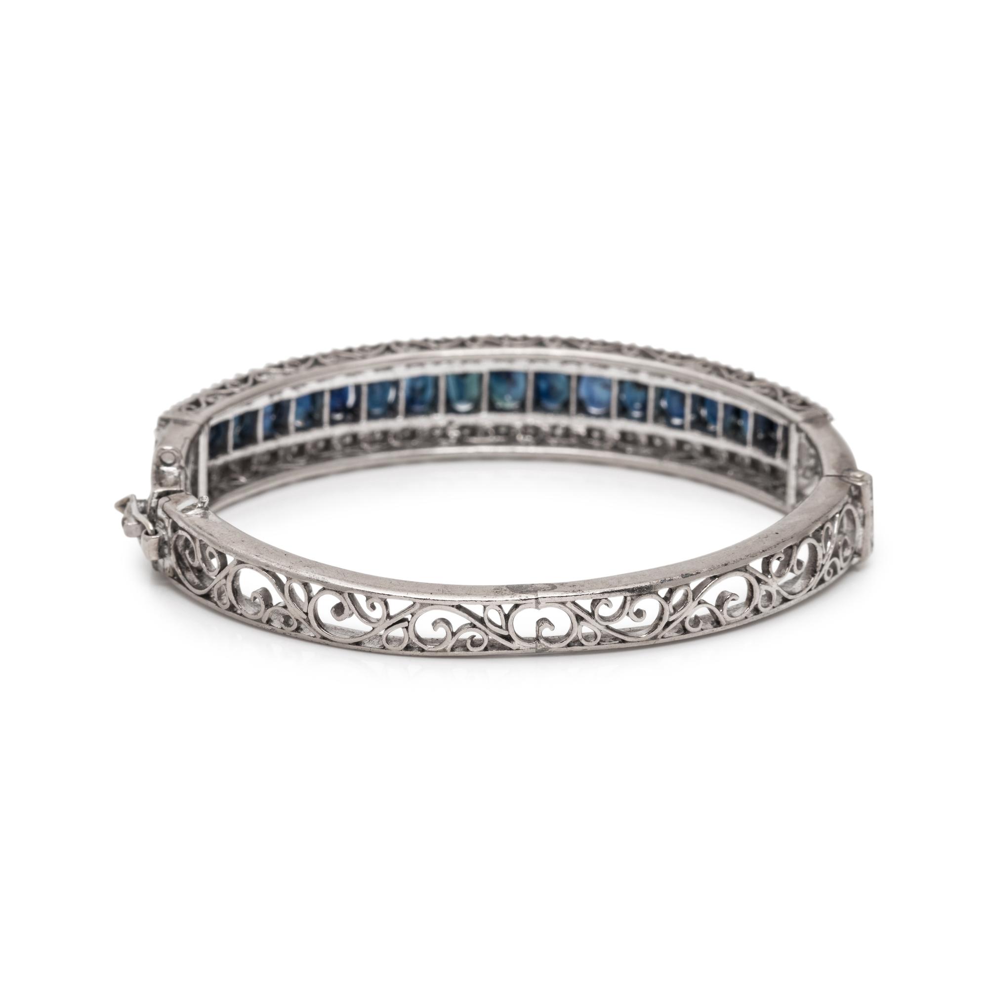 SYNTHETIC SAPPHIRE AND DIAMOND BANGLE BRACELET