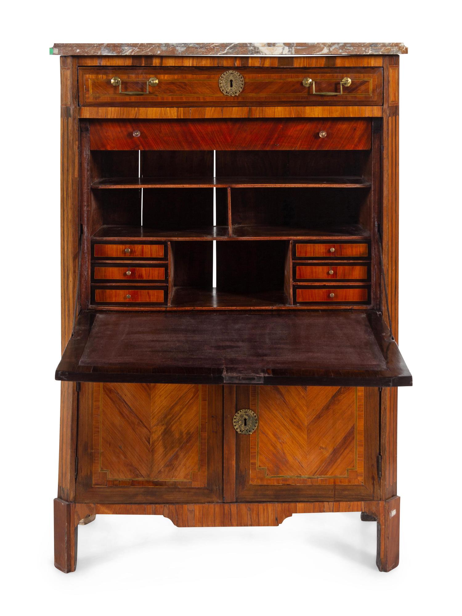 A Louis XVI Style Marquetry Marble-Top Secrétaire à Abattant