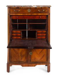 A Louis XVI Style Marquetry Marble-Top Secrétaire à Abattant