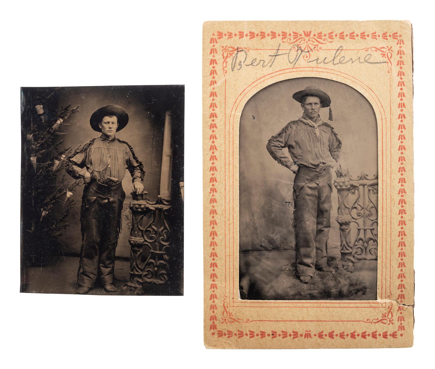 [AFRICAN AMERICANA] -- [WESTERN AMERICANA]. [GREEN, John, photographer]. A group of 2 tintypes of western subjects. [Denver, CO], ca 1890-1910.