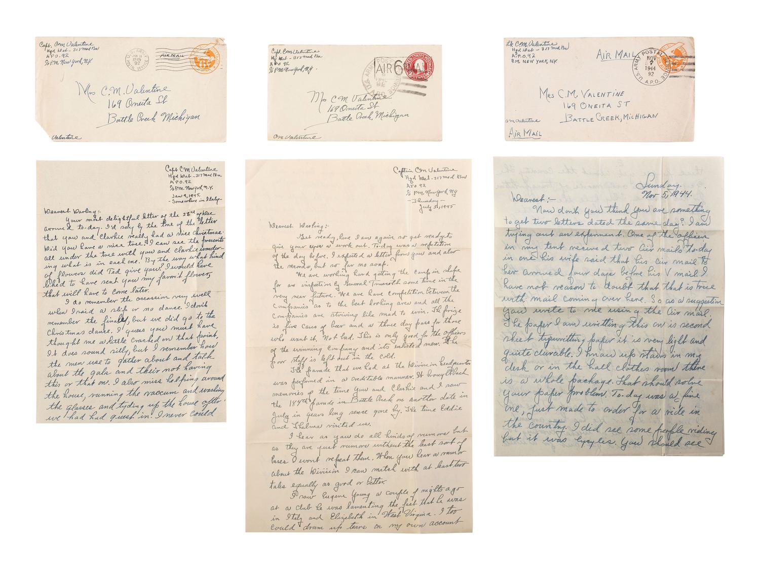 [WORLD WAR II]. Archive identified to African American medical officer Captain Clark McRay Valentine, incl. photographs, documents, insignia, and related ephemera.