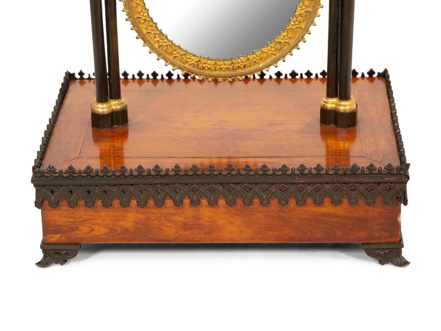 A Charles X Gothic-Motif Patinated, Gilt Bronze and Satinwood Dressing Mirror