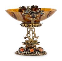 A German Enameled Silver-Gilt, Jewel and Carved Agate Cup