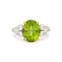 YELLOW GOLD, PERIDOT, AND DIAMOND RING